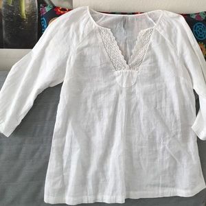 Linen Blend Crochet Trim Top